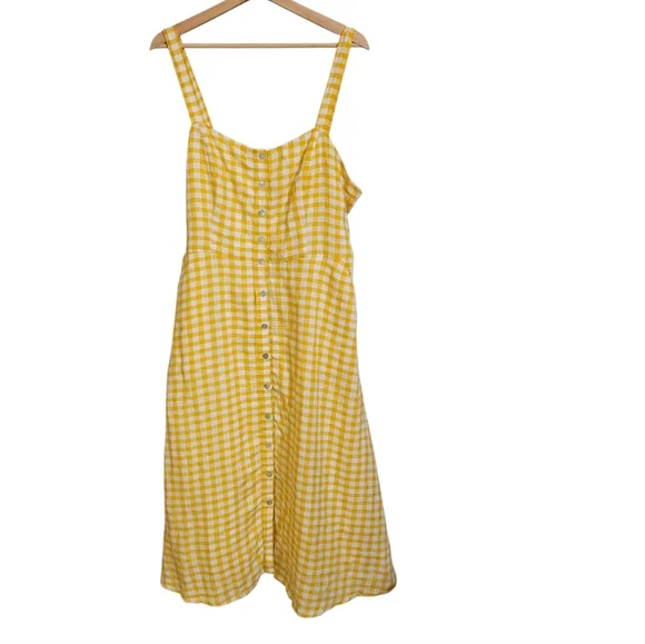 Cynthia Rowley Yellow Gingham Linen Midi Dress - Picture 2 of 8